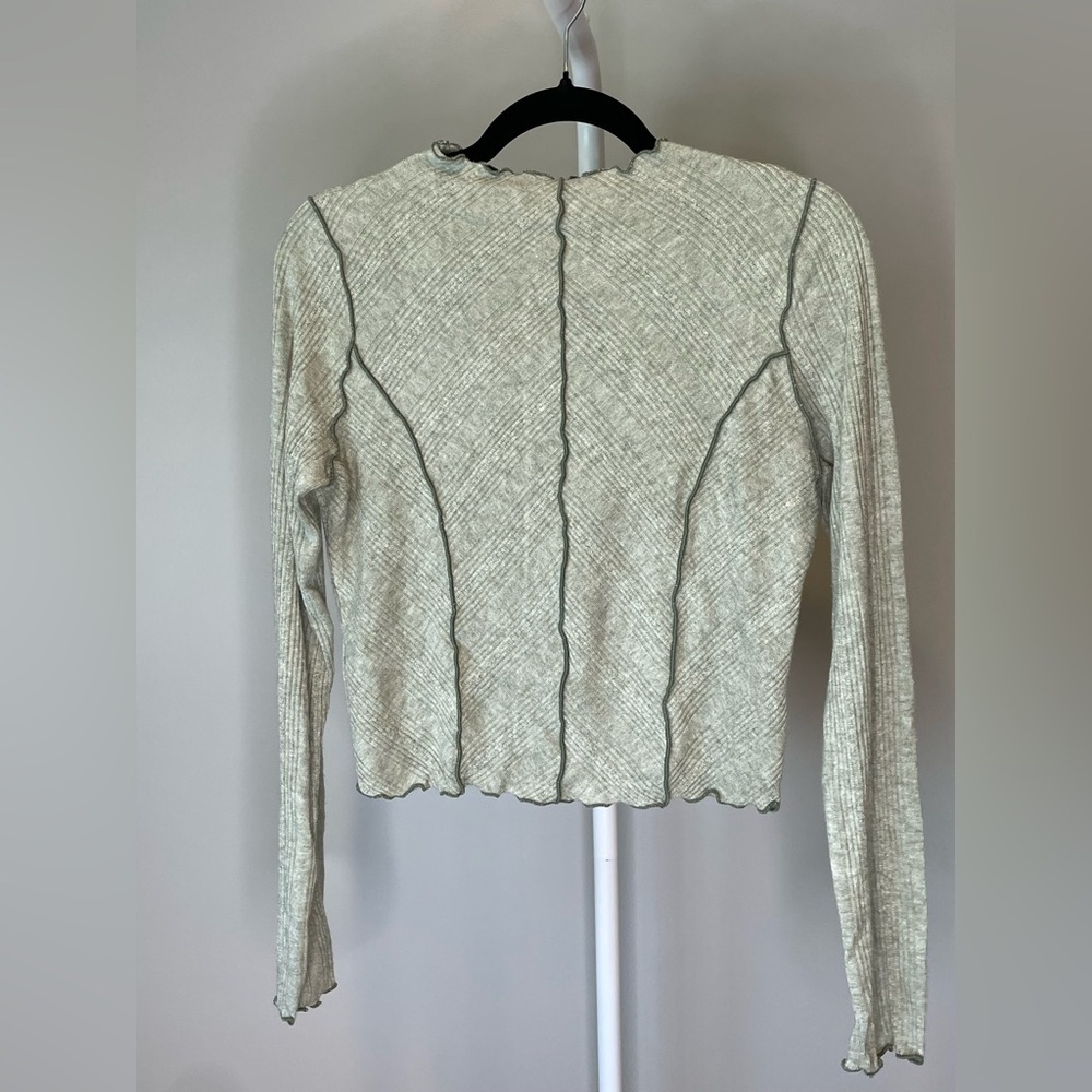 Lush Light Sage Ribbed Long Sleeve Top with Contrast Seams